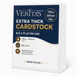 Veritas Extra Heavyweight White Cardstock 8.5 x 11, 110lb/300gsm Thick 14pt Cover Card Stock, 50 Sheets, Made in USA, for Invitations, Certificates, Greeting Cards, Covers & Presentation Projects