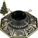 Huwena Christmas Tree Stand for Live Trees, Real Xmas Tree Holder Base Cast Iron, Supports up to 8ft, 4-Inch Diameter, 120lb Weight Capacity for Christmas Rustic Decoration (Deer, Sled Style)