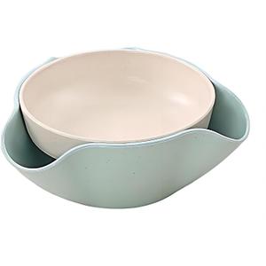 Bamboo's Grocery Double Dish Snack Bowl For Pistachios, Peanuts, Edamame, Cherries, Nuts, with Shell Storage (Blue)