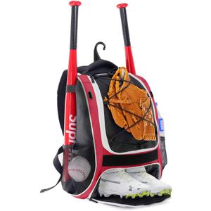WOLT Youth Baseball Bag - Bat Backpack for Baseball, T-Ball & Softball Equipment & Gear, Bat & Glove Holder, Large Main Compartment for Helmet & accessories, Separate Shoes Compartment, Fence Hook (Red) WOLT Youth Baseball Bag - Bat Backpack for Baseball, T-Ball & Softball Equipment & Gear, Bat & Glove Holder, Large Main Compartment for Helmet & accessories, Separate Shoes Compartment, Fence Hook (Red)