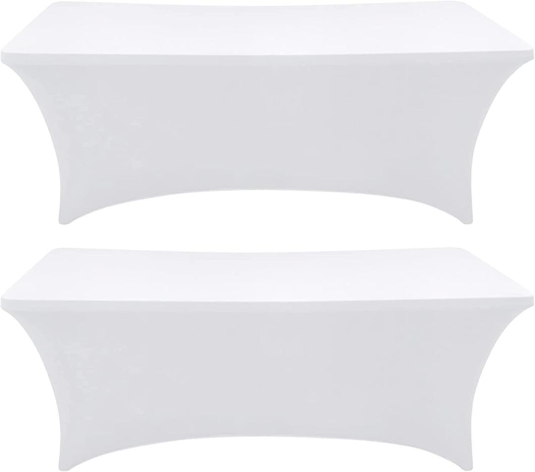 Eurmax USA Rectangular Fitted Spandex Table Covers 8ft Tablecloth Wedding Event Patio Table Decorations Stretch Table Cover for 8ft Folding Table (White,2 Pack)