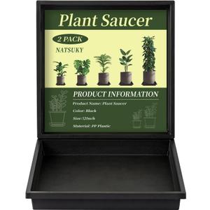 NATSUKY Square Plant Saucer 12 Inch 2 Pack, 8 10 12 14 Inch Plant Trays for Indoors Heavy Duty Plastic Flower Plants Saucers for Pots Outdoors No Holes Drip