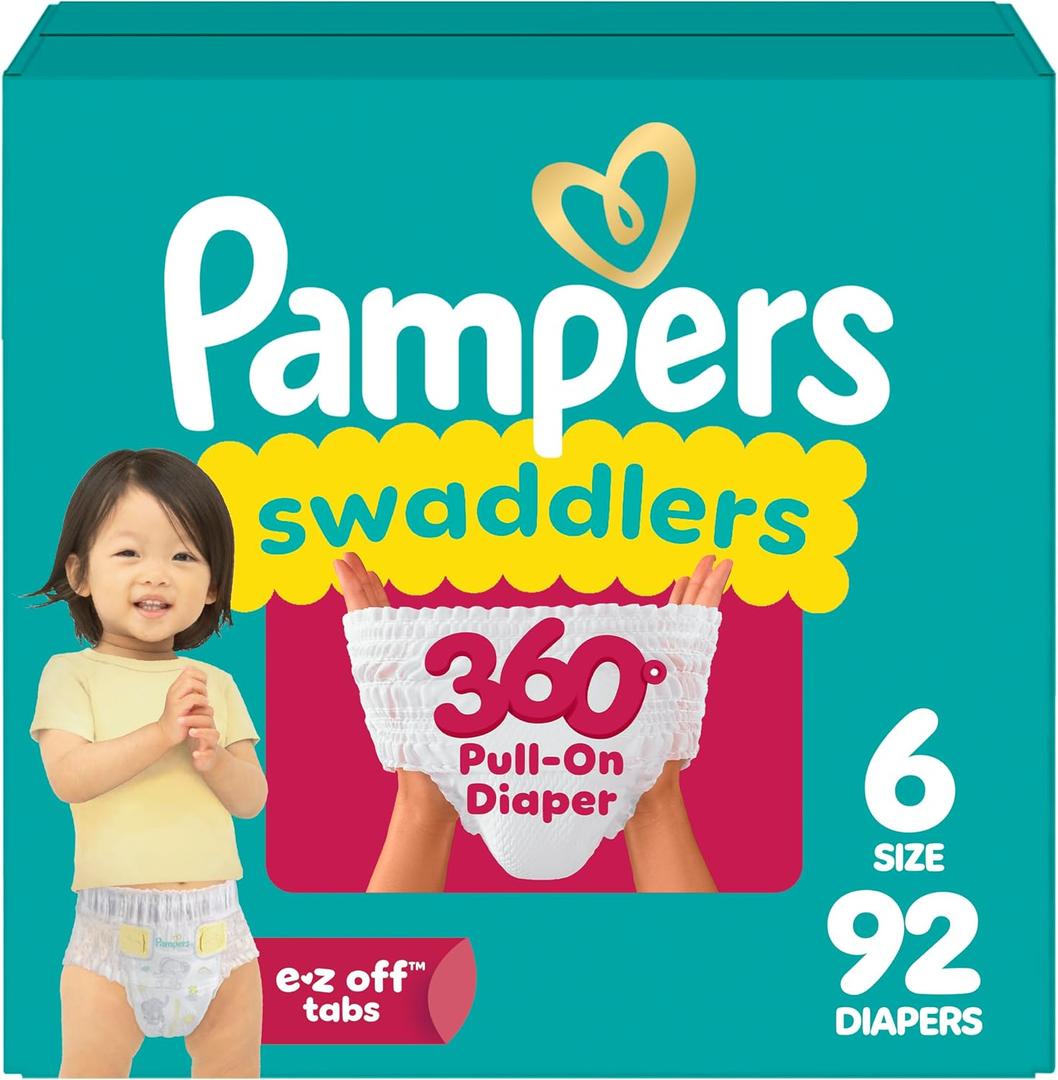 Pampers Diapers - Swaddlers 360 - Size 6, 92 Count, up to 100% Leakproof Comfy Dry Fit, Designed for Easy Changes, Pull On Baby Diaper
