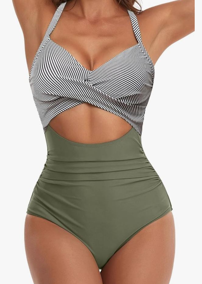 Eomenie Women's One Piece Swimsuits Tummy Control Cutout High Waisted Bathing Suit Wrap Tie Back 1 Piece Swimsuit