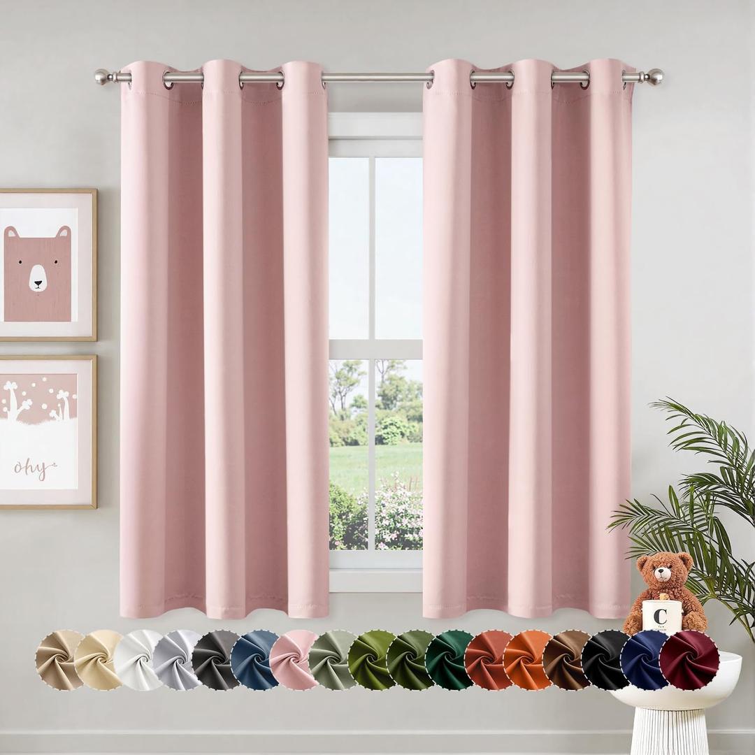 MIULEE Baby Pink Blackout Curtains for Bedroom Living Room 63 Inches Long 2 Panels, Thermal Insulated Room Darkening Drapes Solid Grommet Noise Reduction Light Blocking Window Treatments 34x63 Inch