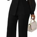 Kafiloe Women's Suits 2 Piece Set Dressy Long Sleeve Blazer Pants Suits Work Office Business Casual Outfits (Medium, Black)