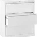 YITAHOME 3 Drawer Lateral File Cabinet with Lock, Metal Stainless Steel Wide Lateral Filing Cabinet for Legal/Letter A4 Size, Office Organizer Storage Cabinet,White
