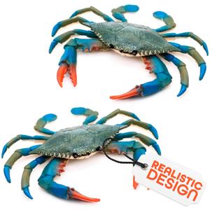 2 Pcs Blue Crab Toy - 6.6 X 5.3" Imitation Crab Decorations with Lifelike Texture and Detail - Plastic Sea Creatures for Aquarium Decor, Seafood Market Displays, Photo Props & Coastal Themed Styling
