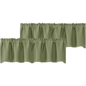 Chyhomenyc Sage Green Valances for Window, Room Darkening Short Curtains for Kitchen Bedroom Living Room, Rod Pocket Top Small Window Treatment Valance RV Bunk Panels, 60" Wx18 L, 2 Pieces