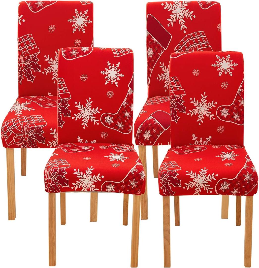 Ogrmar 4PCS Stretch Removable Washable Dining Room Chair Protector Slipcovers Christmas Decoration/Home Decor Dining Room Seat Cover (Cardinal)