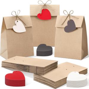 Sinload 24 Set Valentines Paper Gift Bags Valentines Goodie Candy Treat Bags with Colorful Heart Tags for Classroom Exchange Prizes Wedding Birthday Presents Party Favor Wrapped