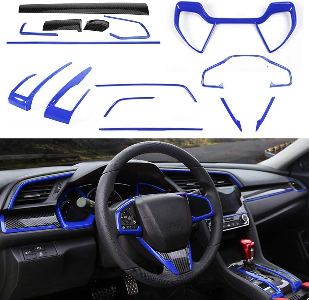 BOYUER 15PCS Civic Interior Full Accessories Center Console Gear Box Cover Trim Decoration Stickers for 10th Gen Honda Civic 2021 2020 2019 2018 2017 2016(Blue)