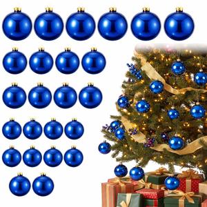 24 Pcs Glass Christmas Ball Ornament 3 Size Glass Ball Ornament 3.15" 2.36" 1.57" Mirror Christmas Hanging Decor for Xmas Tree Holiday Decoration(Blue)