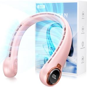 Portable Neck Fan with 6000mAh USB - Rechargeable Battery, 360 Cooling Wearable Fan, 3 Speeds, Ultra-Light Bladeless Neck Fan LED Display (Pink)