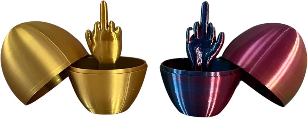 Middle Finger Easter Egg, Funny Adult Easter Gag Gift, Flip Off Prank Egg for Adults, Coworkers & Friends  Hilarious Easter Basket Stuffer & Easter Decor (Gold & Tri-Color, 2 Pack)