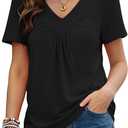 KKJ Womens T Shirts Ruched V Neck Puff Short Sleeve 2026 Dressy Casual Blouses Spring Summer Loose Fit Tops Business Clothes L