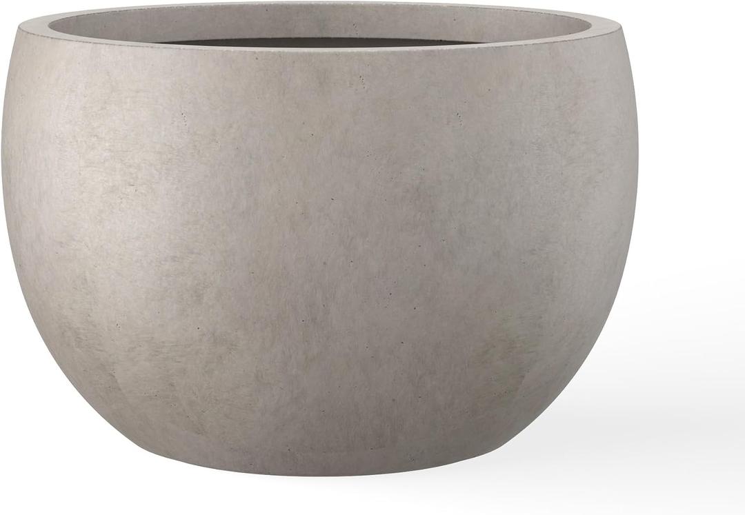 Kante 19.9" Dia Round Concrete Planter, Outdoor/Indoor Large Bowl Plant Pots with Drainage Hole and Rubber Plug for Garden Patio Balcony Home, Weathered Concrete