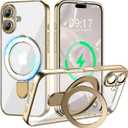 LXK Magnetic Invisible Stand for iPhone 17 Case 6.3" Compatible with MagSafe, MilitaryGrade Protection, with Camera Protector, Clear Scratch-Resistant Back Cover for iPhone 17 Gold