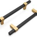 Haliwu 10 Pack Black and Gold Cabinet Handles, 5 inch Brass Dresser Drawer Pulls, Kitchen Hardware (5 inch (128mm) hole centers spacing)