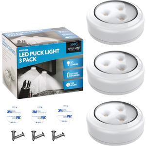 Bright Evolution Under Cabinet Lights - Battery Operated Cabinet Lighting with Tap Technology - LED Puck Lights for Kitchen - Stick On Illumination for Shelves and Closets - Wireless Lighting Solution