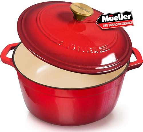 Mueller 6 Qt Enameled Cast Iron Dutch Oven, Heavy-Duty Casserole Dish and Braiser Pan with Lid and Stainless Knob, Safe for All Cooktops
