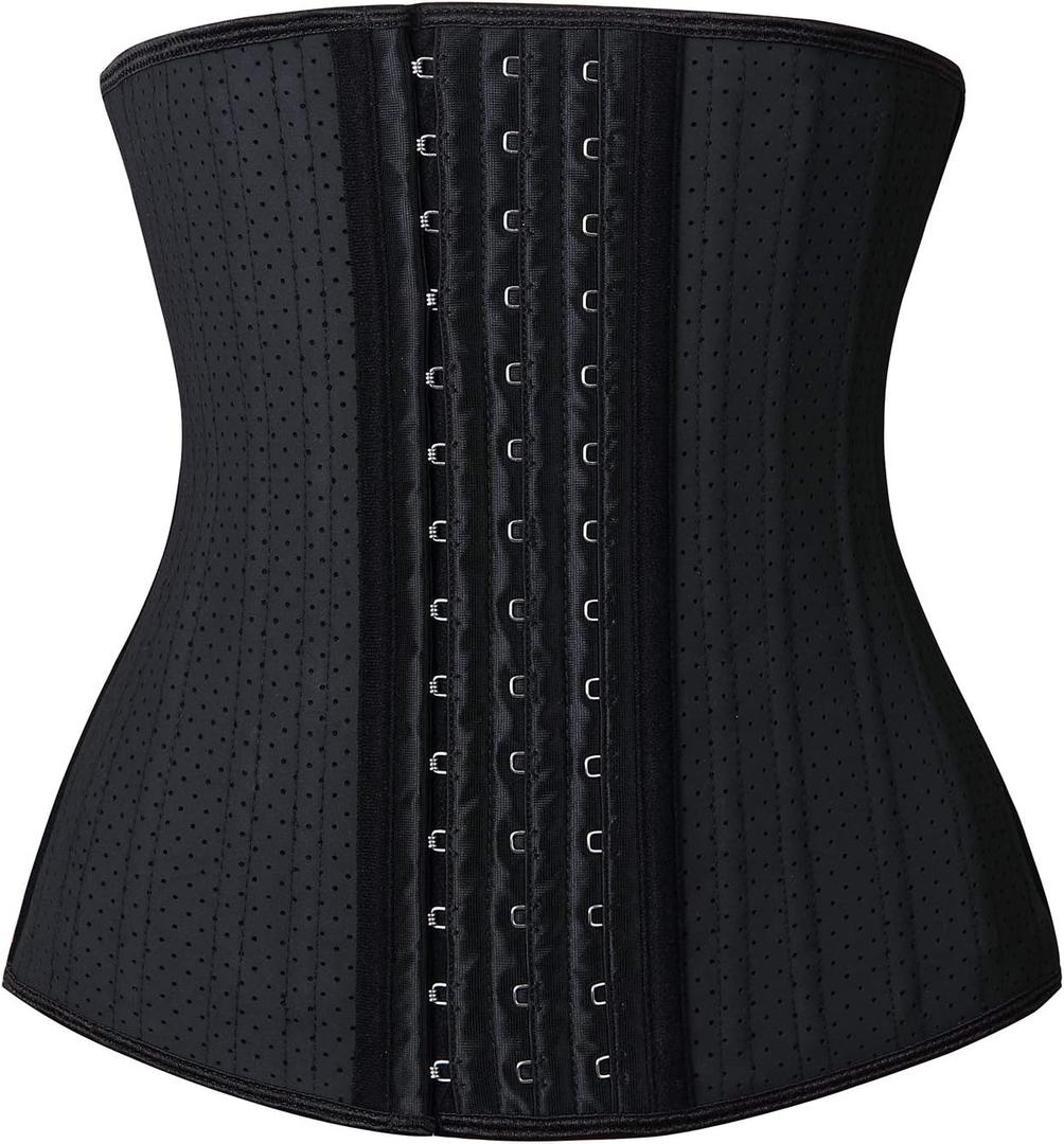 YIANNA Waist Trainer for Women Underbust 25 Steel Boned Latex Sport Girdle Corsets Cincher Hourglass Body Shaper (Black, XL)
