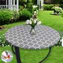 Eiszhjk Round Fitted Tablecloth with Elastic - Vinyl Table Cloth for 36"- 48" Tables, Wipe Clean Flannel Backed, Non-Slip Picnic Table Cover for Dining, Camping, Indoor and Outdoor, Grey and White