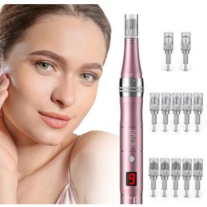 PELCAS Dermapen Microneedling Pen, Electric Microneedle Derma Pen LCD Display with 12pins 36pins Nano Needles Cartridges