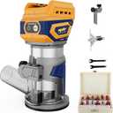 Cordless Compact Router, Mellif Brushless Palm Router Compatible with DeWalt 20V MAX Battery (Tool Only) 28,000RPM 600W w/Fixed Base, 12PCS 1/4" Router Bits, 5-Speed, Edge & Roller Guides, Dust Hood