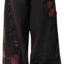 Cute Bootcut Jeans for Women Teen Girls Baggy Denim Jeans Y2k Butterfly Pants Aesthetic Gothic Streetwear Black XL