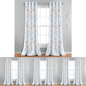 Lush Decor Harbor Life Light Filtering Window Curtain Panels, Pair, 52" W x 84" L, Blue & Taupe - Seahorse & Seashell Nautical Coastal Curtains - Beachy Curtains (Pack of 8)