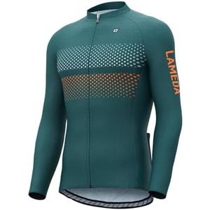 LAMEDA Men's Cycling Jersey Long Sleeve, Breathable Moisture Wicking Bike Shirt, Lightweight Biking Shirt with 3 Rear Pockets, Size 2 XL