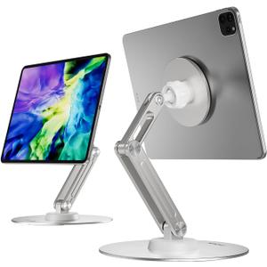 XAOSUN Tablet Stand Magnetic for ipad Stand Desk 360Rotation, Multi-Angle Tablet Holder Adjustable Foldable for Home Office Accessories, Silver