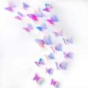 BBTO 48 Pieces Butterfly Wall Decor DIY Mirror 3D Butterfly Stickers Removable Decals for Home Bedroom School Bathroom Living Room Decor(Transparency Colorful Pink)