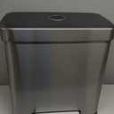 Amazon Basics Dual Compartment Recycling Trash Can with Soft-Close Lid and Removable Liner Buckets, 60 Liters, Rectangular, Grey, Silver