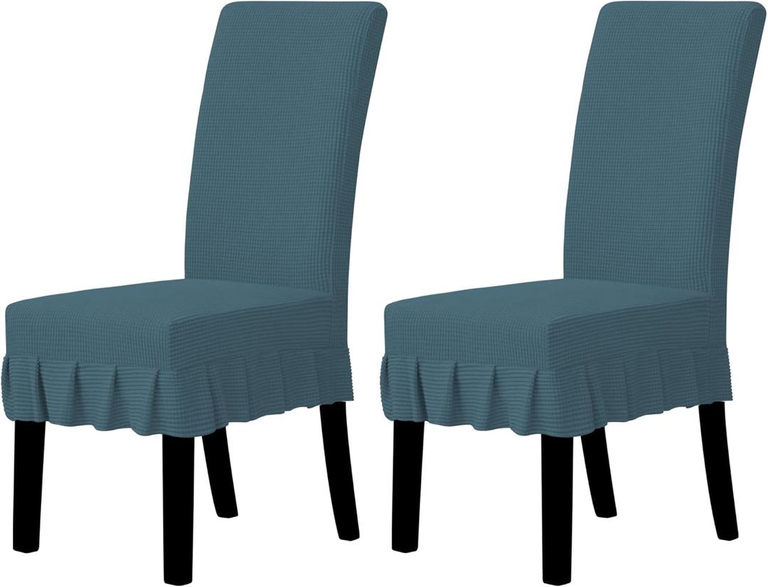 Easy-Going Dining Chair Covers Stretch Parsons Chair Slipcover with Skirt Chair Covers for Dining Room Restaurant Banquet (2 PCS, Bluestone)
