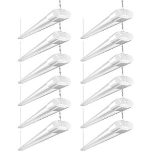 Bbounder 12 Pack Linkable LED Utility Shop Light, 4400 LM, 6500K Cool Daylight, 4 FT, 48 Inch Integrated Fixture for Garage, 40W Equivalent 250W, Surface + Suspension Mount, White