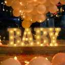 16.95.71.2IN Wooden LED BABY Light Up Letter Baby Marquee Light Up Letter, Warm White Baby Letters for Baby Shower Baby Sign Perfect for Baby Shower, Home Bedroom Nursery Table Wall Decor