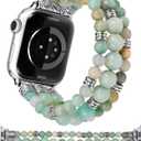 Moolia Stretch Natural Stone Strap Compatible with Apple Watch Bands 40/42/41/38mm Women, Jasper Handmade Bracelet Boho Beaded Band for iWatch Series 11 10 9 8 7 6 5 4 3 SE/Ultra 3 2 1 (Blue Ocean)