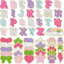 86 Pcs Chenille Letter Patches Self Adhesive Iron On Patches for Clothes,Include 52 A-Z Varsity Alphabet,34 Cute Pattern Chenille Patches for DIY Clothing,Bags,Hats,Embroidered Repair