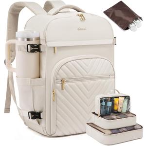 LOVEVOOK Large Travel Backpack for Women, 50L Carry on Backpack for Airplanes, TSA Personal Item Travel Bag for Women fits 18" Laptop, Waterproof Carry on Bags with 4 Packing Cubes (Beige_)