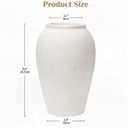 Handcrafted Terracotta Flower Vase, 9.6" Tall, Vintage White Ceramic, Rustic Antique Decor, Wide Mouth, Matte Finish for Home Office Resto Cafe