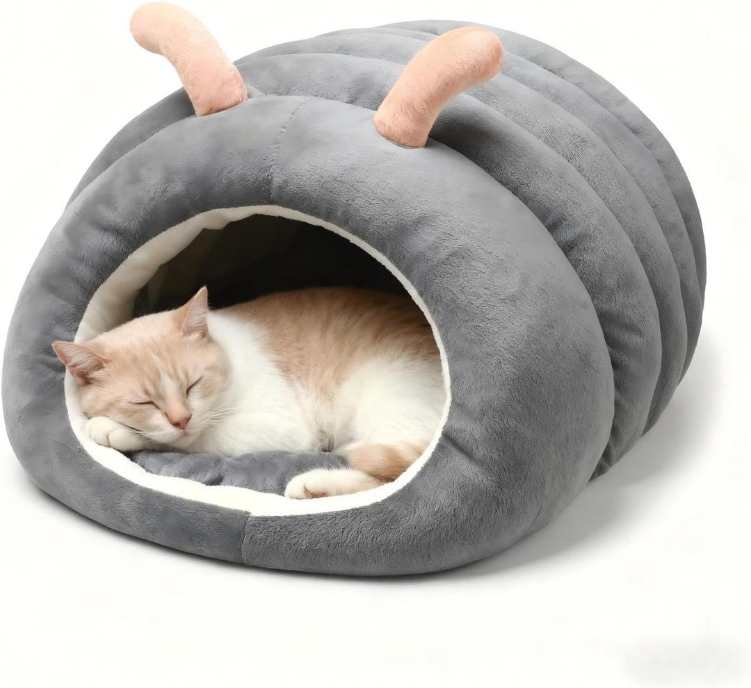 Indoor Cat Bed - Cat Cave Bed, Warm and Soft Plush, Cat Hideout, Cartoon Caterpillar Design, Thickened and Insulating, Foldable for Easy Storage, Suitable for Cats, 7Kg/15.4 Lbs