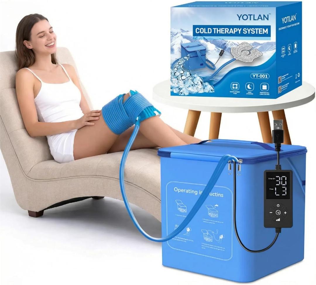 Cold Therapy Machine with Programmable Timer,USB Powered Portable,2025 New Powerful Pump, for Knee Replacement,Pain Relief,Sports Injuries,Ace Bandage Style Compression,Pad for Shoulder,Hip,and Ankle