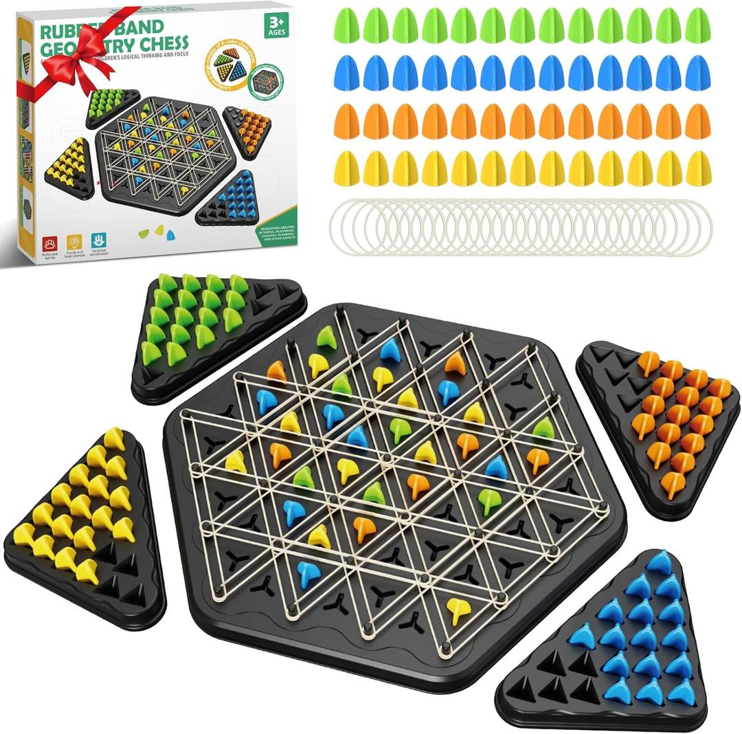Triangle Chain Strategy Board Game: Portable Chain Triangle Chess Game for Family Game Night, Travel & Party Fun, 2-4 Players Christmas Toy for Kids & Adults