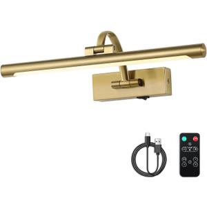 DESOOP Battery Operated Picture Light with Remote and Timer, Wireless Art Lights for Paintings Brass Rechargeable Gallery Light Dimmable Artwork Lighting for Canvas, Portrait 16'' Inch Warm White
