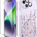 GVIEWIN for iPhone 14 Plus Case Floral, with Screen Protector+Camera Lens Protector,[Non Yellowing] Soft Shockproof Clear Phone Protective Cover Women, Flower Pattern Design 6.7"(Floratopia/Colorful)