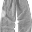 SOLY HUX Men's Casual Drawstring Sweatpants Elastic Waist Baggy Wide Leg Pants with Pockets Pure Light Grey Medium