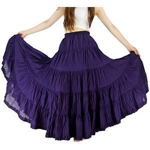 YSJERA Women's Cotton 5 Tiered A Line Pleated Maxi Skirt Long Boho Gypsy Dance Skirts (L,Purple)