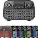 Mini Wireless Keyboard with Touchpad Mouse Combo, 7 Colors RGB Backlit, Portable 2.4 Ghz Mini Keyboard with Rechargable Li-ion Battery for Android Box, Smart TV, Pad, PC, HTPC, Tablet and Windows OS, Black